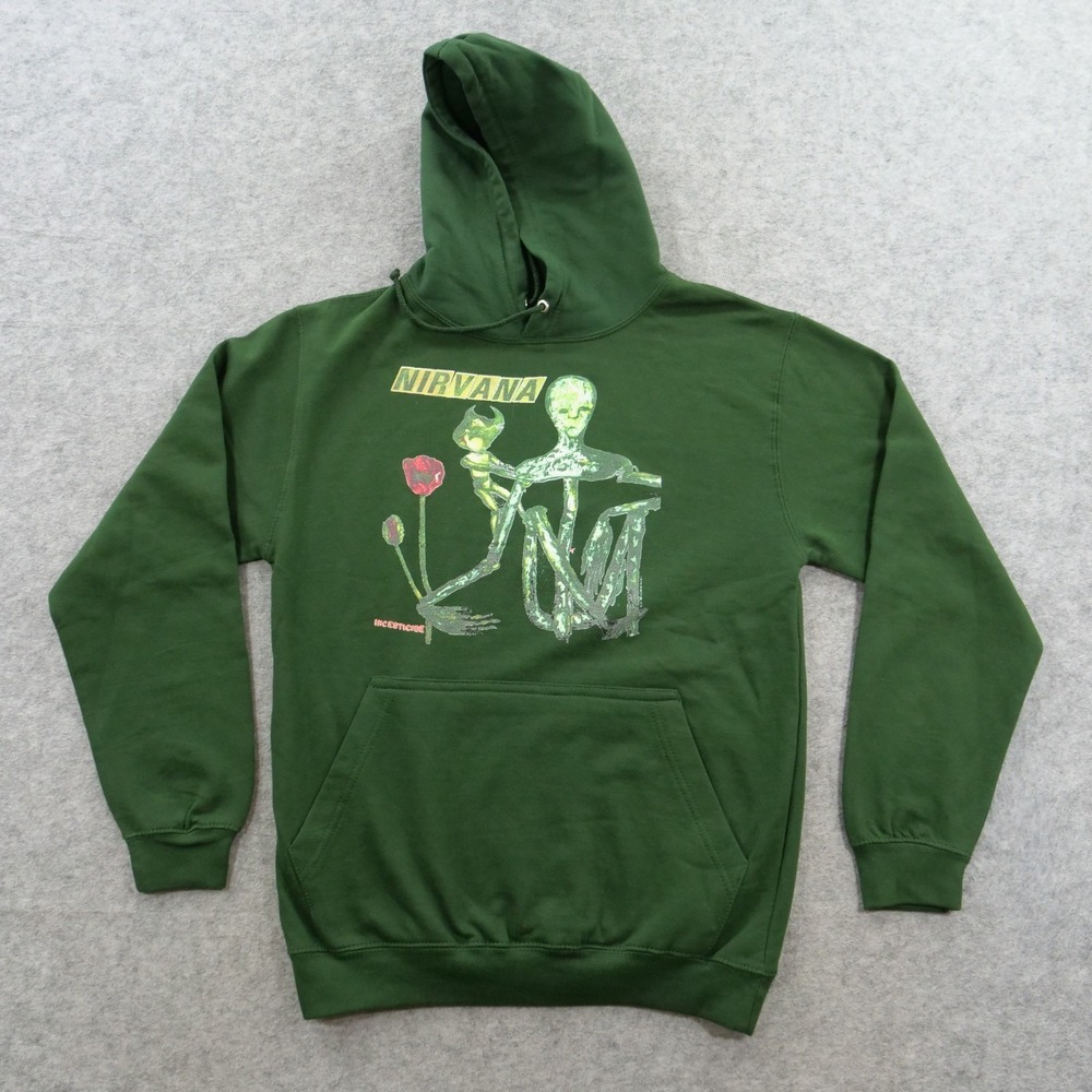 Nirvana Hoodie Mens Medium Green Graphic Incesticide Rock Band Grunge Album Art